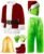 Halloween Costumes Adult Men Green Santa Costume with Mask, 8 Pcs Furry Santa Suit Christmas Funny Cosplay Outfit